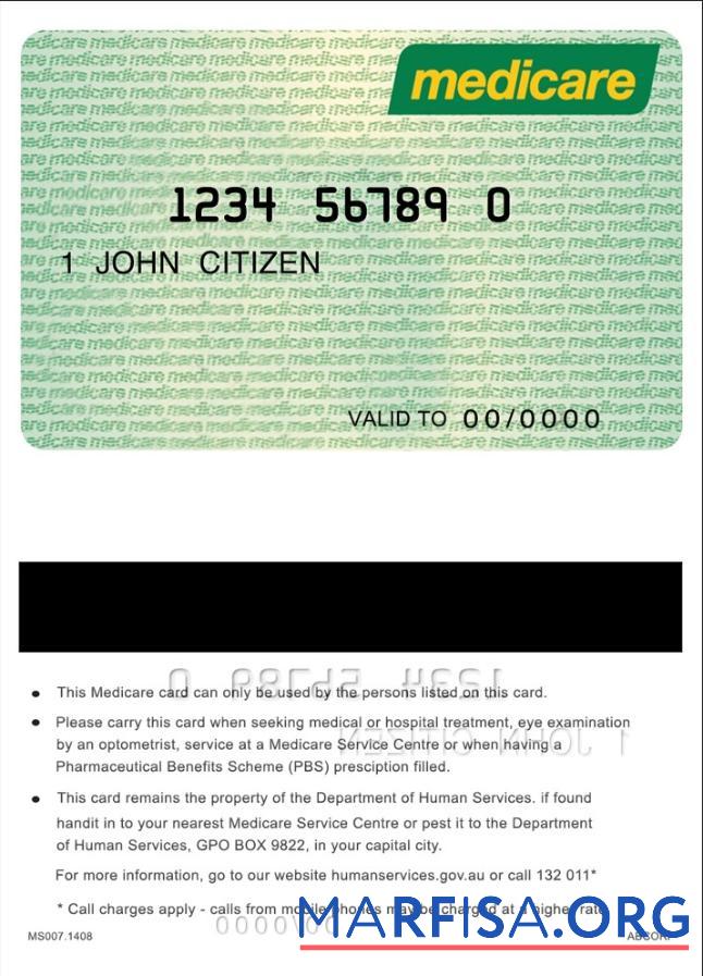 Blank Australia Medicare card real example